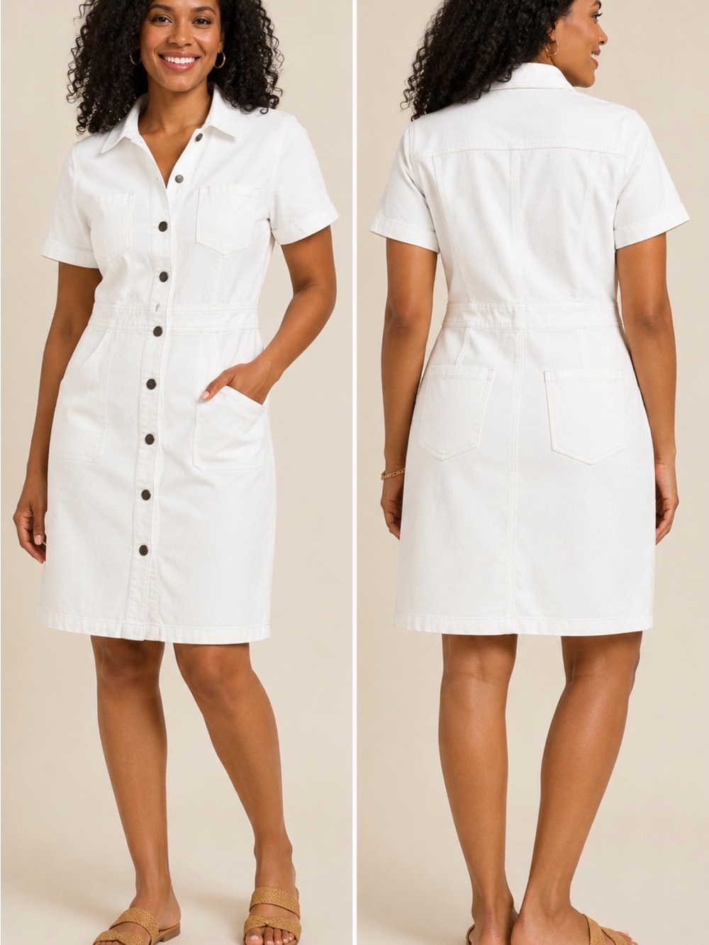 Draper James NWT White Denim Button-Front Utility Shirt Dress